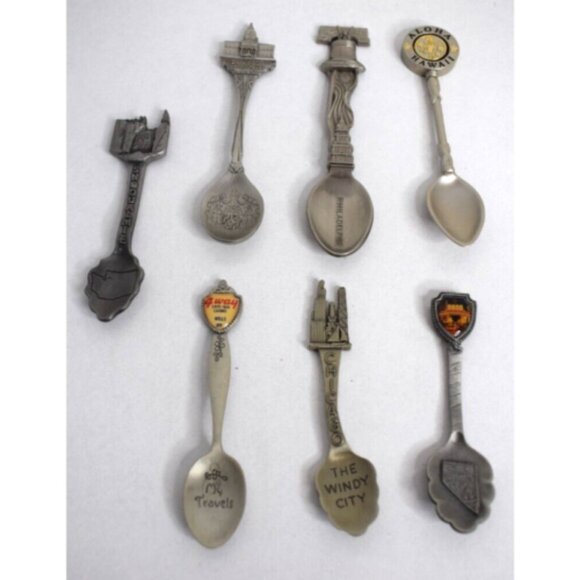 Lot of 7 Travel Souvenir Collector Spoons Cities & States Pewter More! - Picture 1 of 6